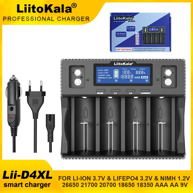 LiitoKala Lii-S12 Lii-S8 Lii-D4XL LCD Multi functional Battery Charger 21700 18650 3.7V Li-ion 3.2V LiFePO4 1.2V NiMH/Cd