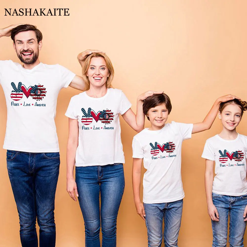 Independence Day Mommy and Me T-shirt Kids Family Matching Outfits Mom Son Daughter Sunflower Stars Print Short sleeve T-shirt