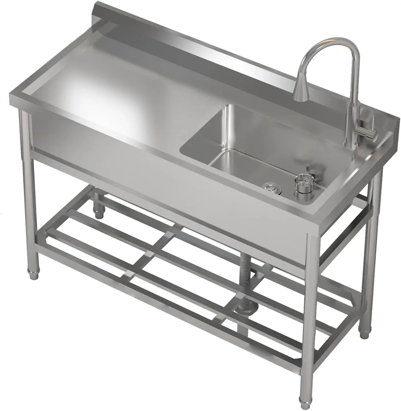 

Utility Sink, Free Standing Single Bowl Sink With Faucet & Cold/Hot Water Pipe, Stainless Steel Sink for Laundry Room Kitchen