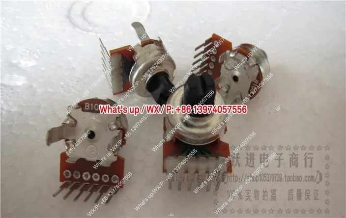 10pcs   1212 type B103 dual B10K fever audio speaker power amplifier volume potentiometer 6MM half handle single row 6 feet