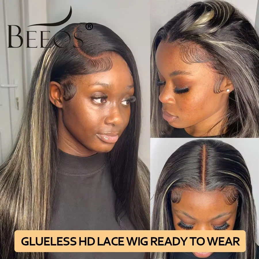 Iluminación de Oreo # 1b/27 13x6 HD transparente encaje Frontal peluca de cabello humano hueso de color recto Pre desplumado nudos blanqueados para mujeres