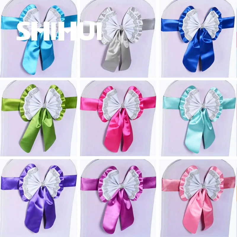 Chair Sashes Diamond Tie Cute Satin Knot Cover Back Colourful Ribbon Belt Bow For Hotel Banquet Wedding Party Events Decoration