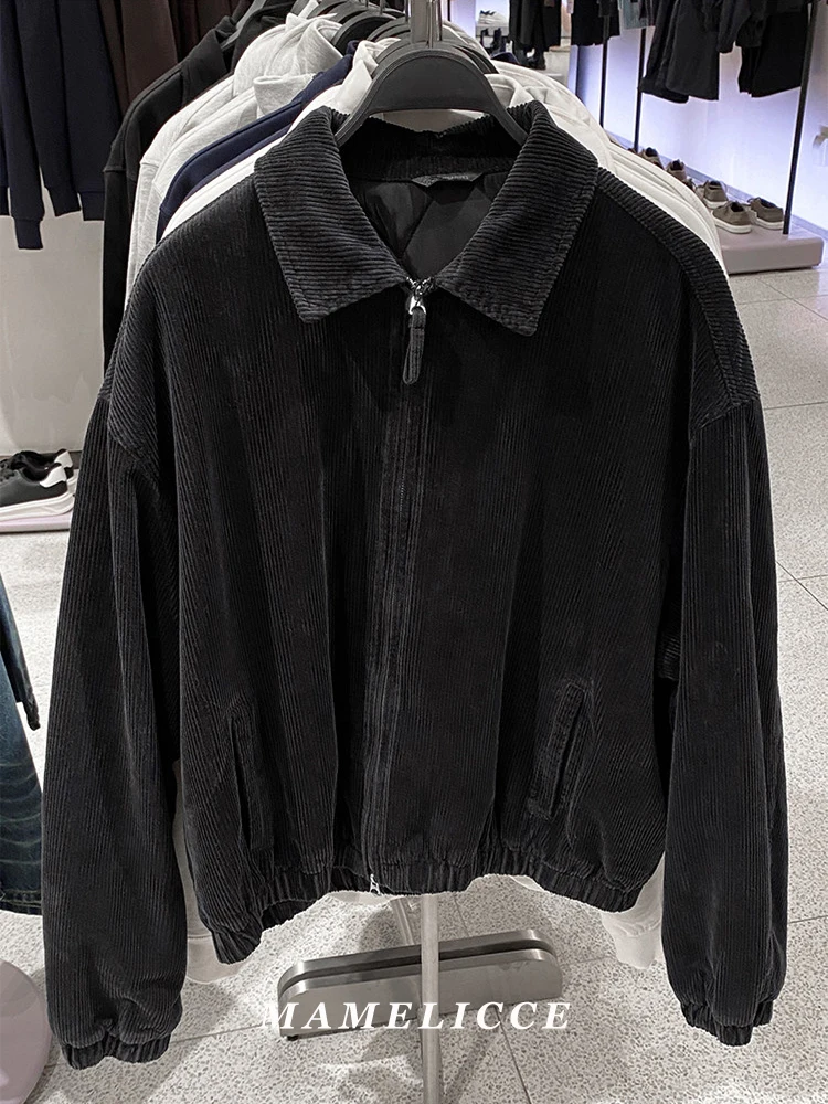 

MAMELICCE, оригинальный дизайн, вельветовый отложной воротник, классическая куртка на молнии, осенние и зимние короткие куртки, мужская хлопковая одежда