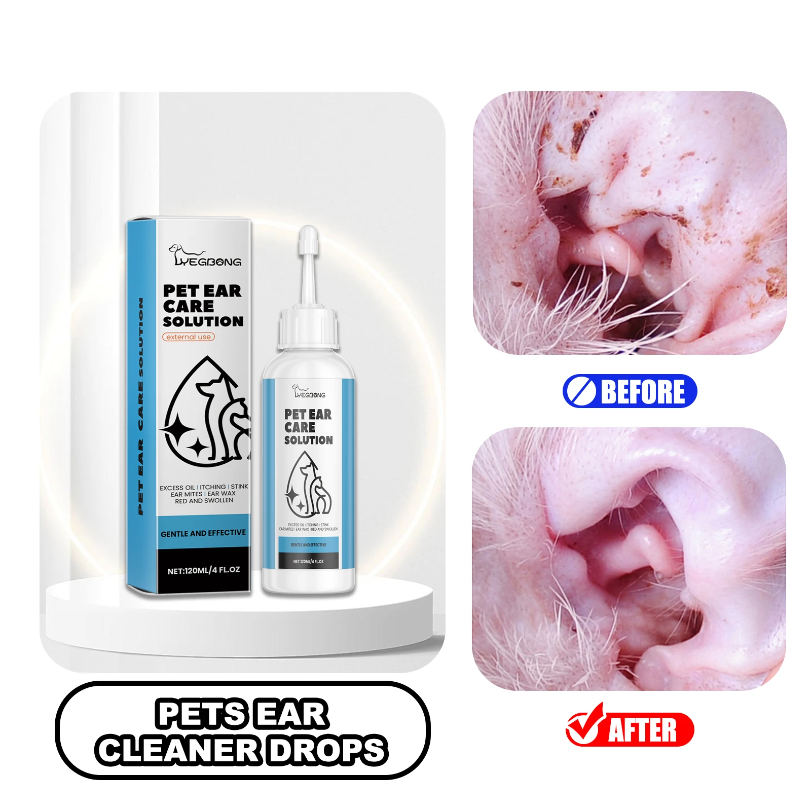 

YEGBONG Pets Ear Cleaner Drops 120ml Pet Ear Care Solution For Cats Dogs Remove Deposit Dirt Reduce Redness Swelling Stop Scrath