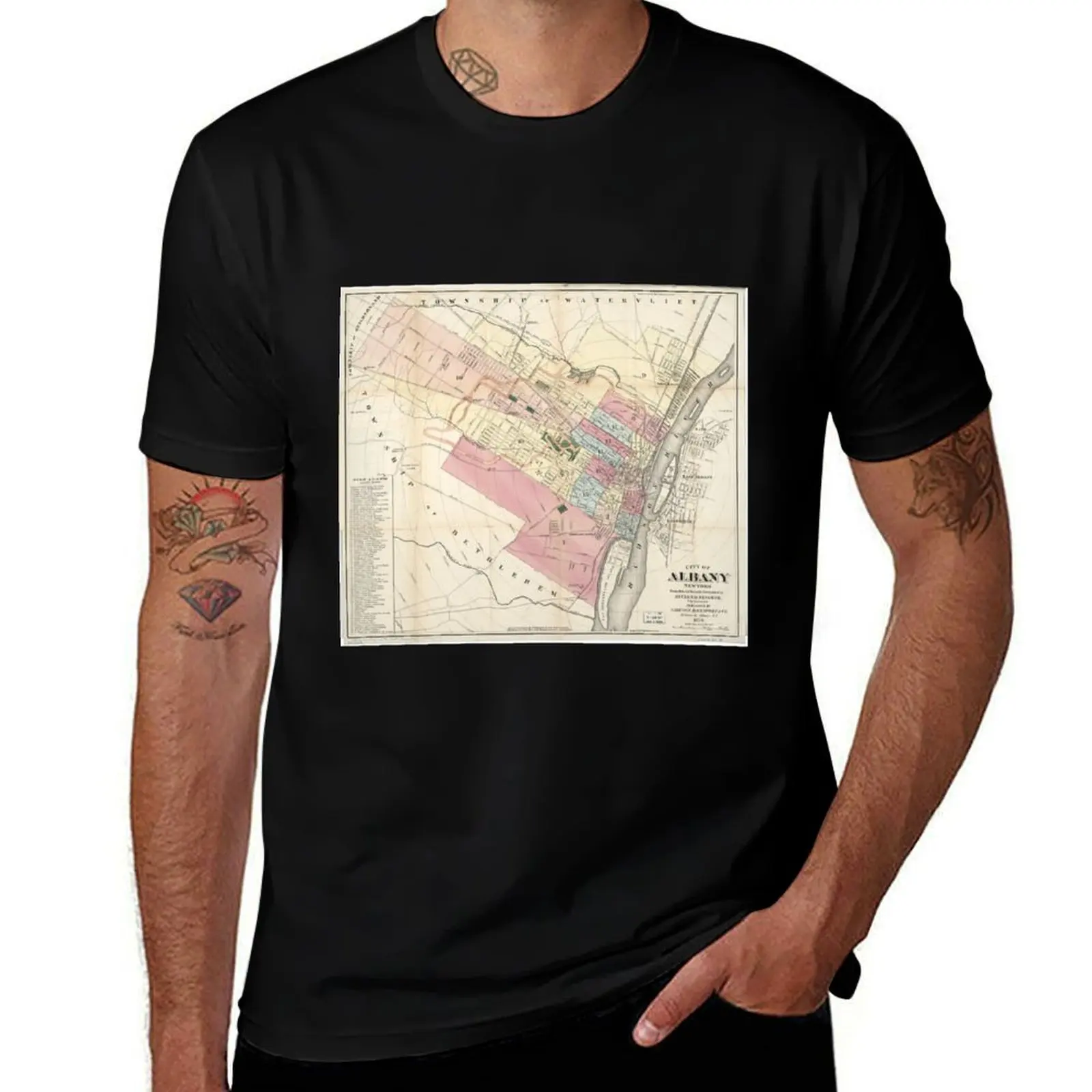 

Vintage Map of Albany NY (1874) T-Shirt Big Size Short Sleeve Tee for Men
