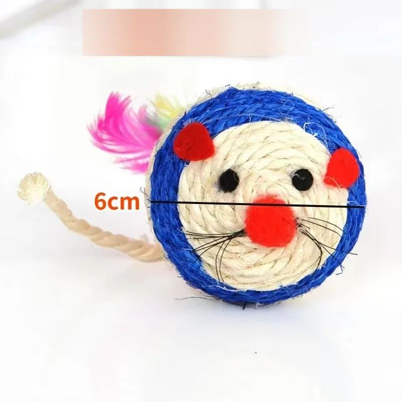 1Pc Funny Pet Cat Toy Ball Sisal Feather Mouse Shape Cat Toy Pet Supplies Random Color