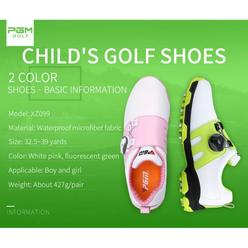 PGM Golf Kids Sport Shoes with 3D Breathable Groove Waterproof Breathable Anti-Sideslip Sneakers for Boys Girls Children