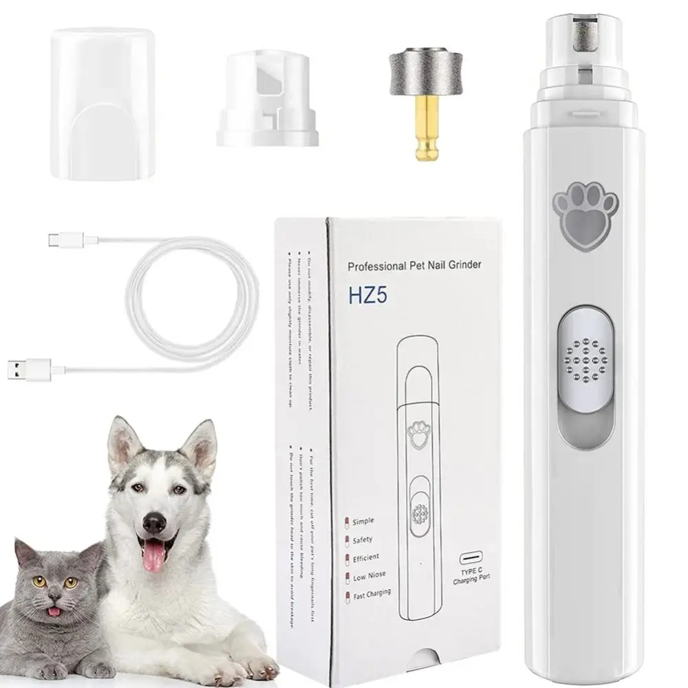 2024 USB Rechargeable Electric Dog Nail Grinder LED Light ABS Pet Nail Clipper 2-Speed Polisher Wheel