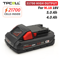 TPCELL 4Ah/5Ah For Milwaukee M18 Batteries 21700 High Output Rechargeable Lithium ION 18V Battery