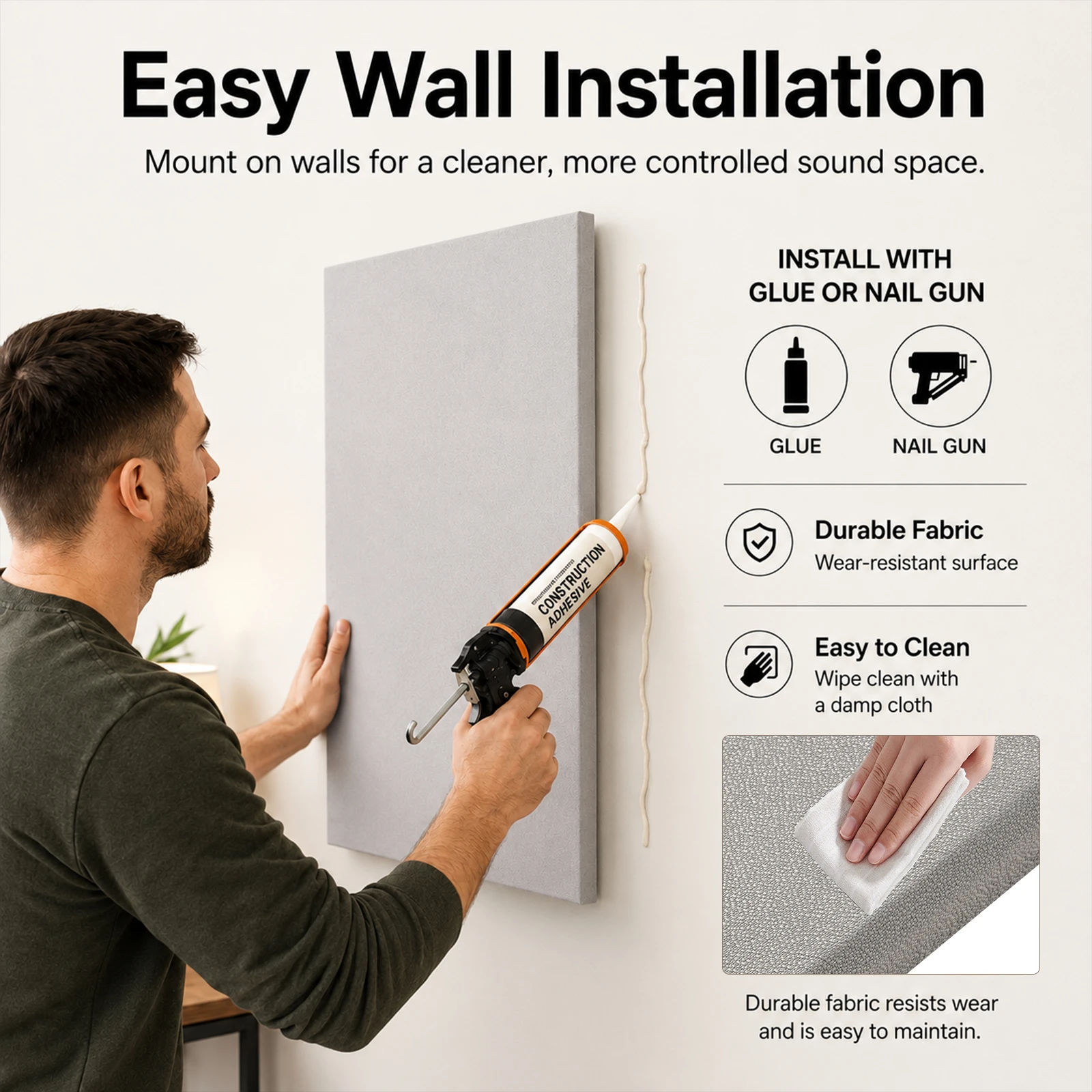 Pacote com 2 Painéis Acústicos de 47,2x23,6 Polegadas, Grandes Painéis de Fibra de Vidro Revestidos com Tecido para Absorção de Som, Tratamento Acústico para Estúdio de Gravação, Home Theater, Escritório e Sala de Conferências