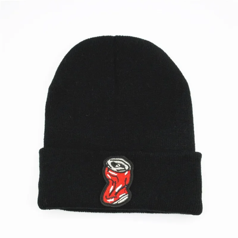 Winter Warm Cotton Drink Bottle Embroidery Thicken Knitted Hat Skullies Cap Beanie Hat for Men and Women 23