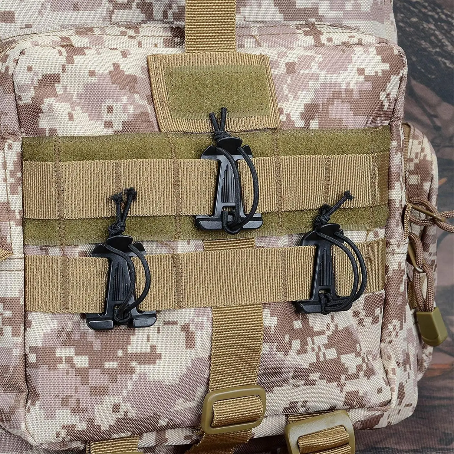 10pcs Molle 부착 클립 Molle Web Dominators 야외 수화 튜브 배낭 관리를위한 탄성 스트랩 전술 장비