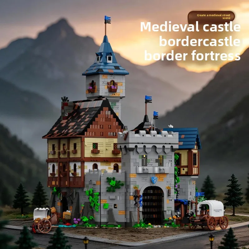 Medieval Creative Black Falcon Castle Model DIY Building Block Set LED Light Building Brick Toy Ornament Festival Gift