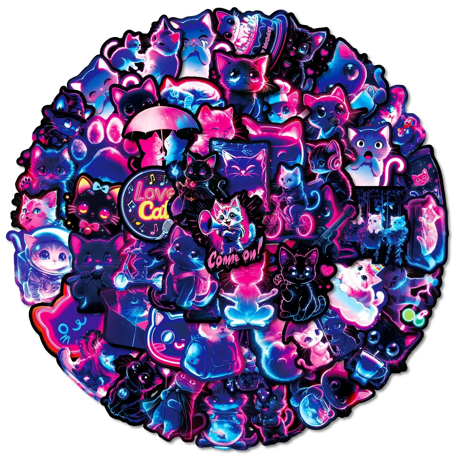 

10/56PCS Cool Neon Cat Meme Stickers Aesthetic Decals DIY Scrapbook Notebook Phone Bike Skateboard Waterproof Sticker Kids Toy