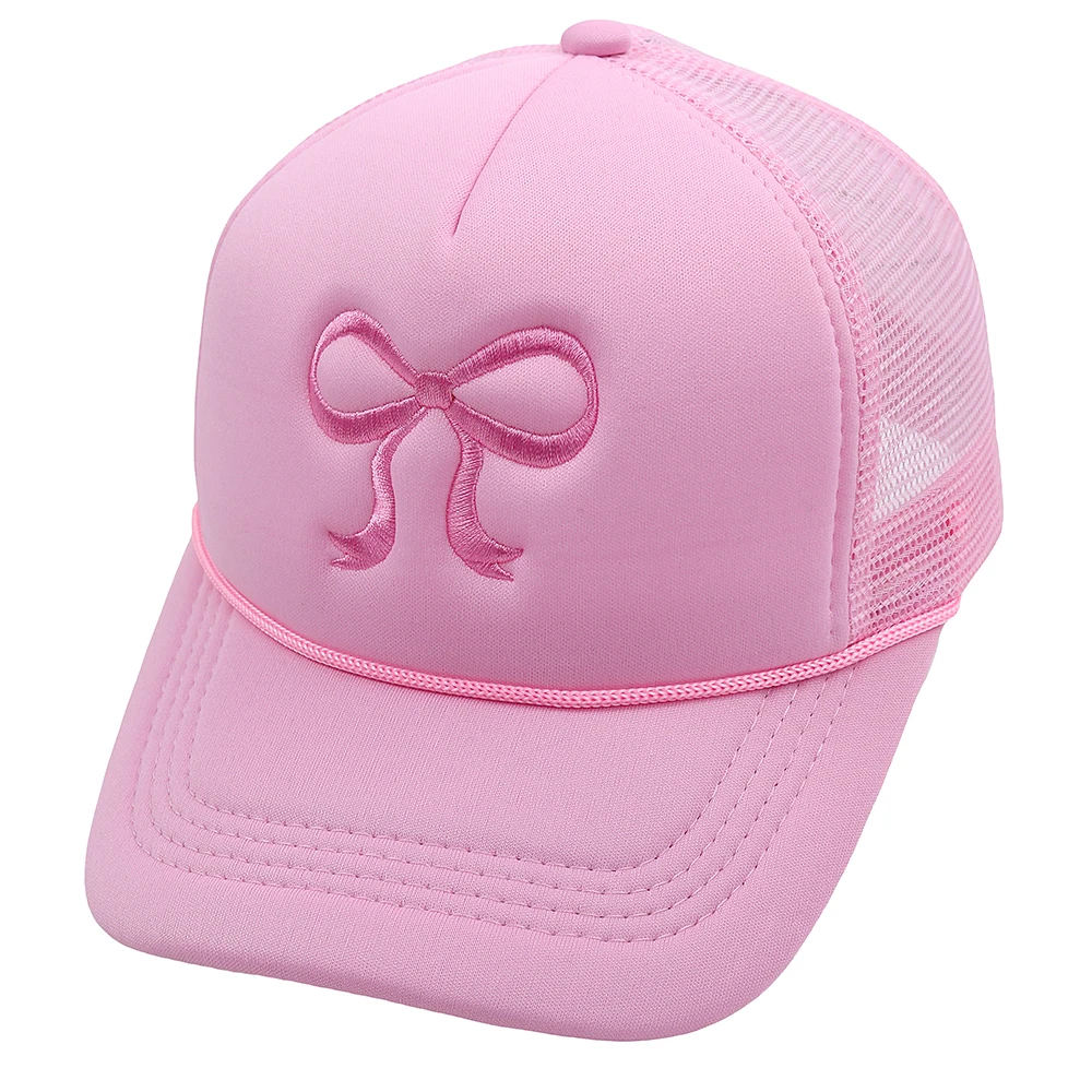 Bow Trucker Hat Woman Embroidery Cute Baseball Cap Pool Party Beach Mesh Hat Casual sponge hat