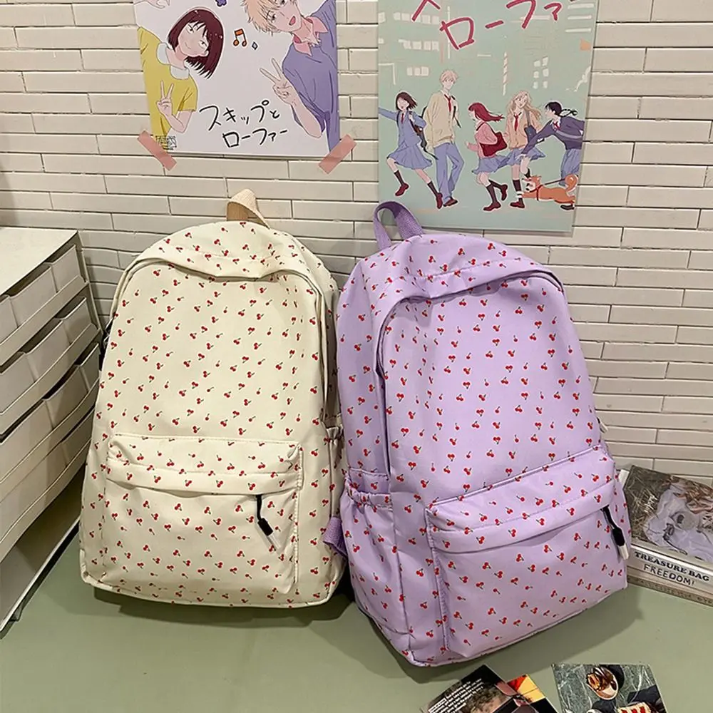 Cute Floral Print Backpack Breathable Ultra-light Student Schoolbag Nylon Large Capacity Book Bag