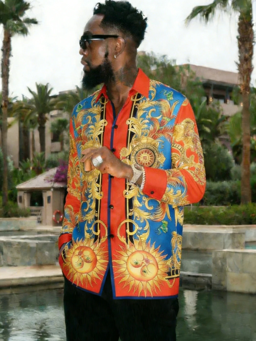 Men's Western Retro Long Sleeve Collar Shirt Palace Baroque High-definition Printed Shirt Casual Business Social Men's Clothing