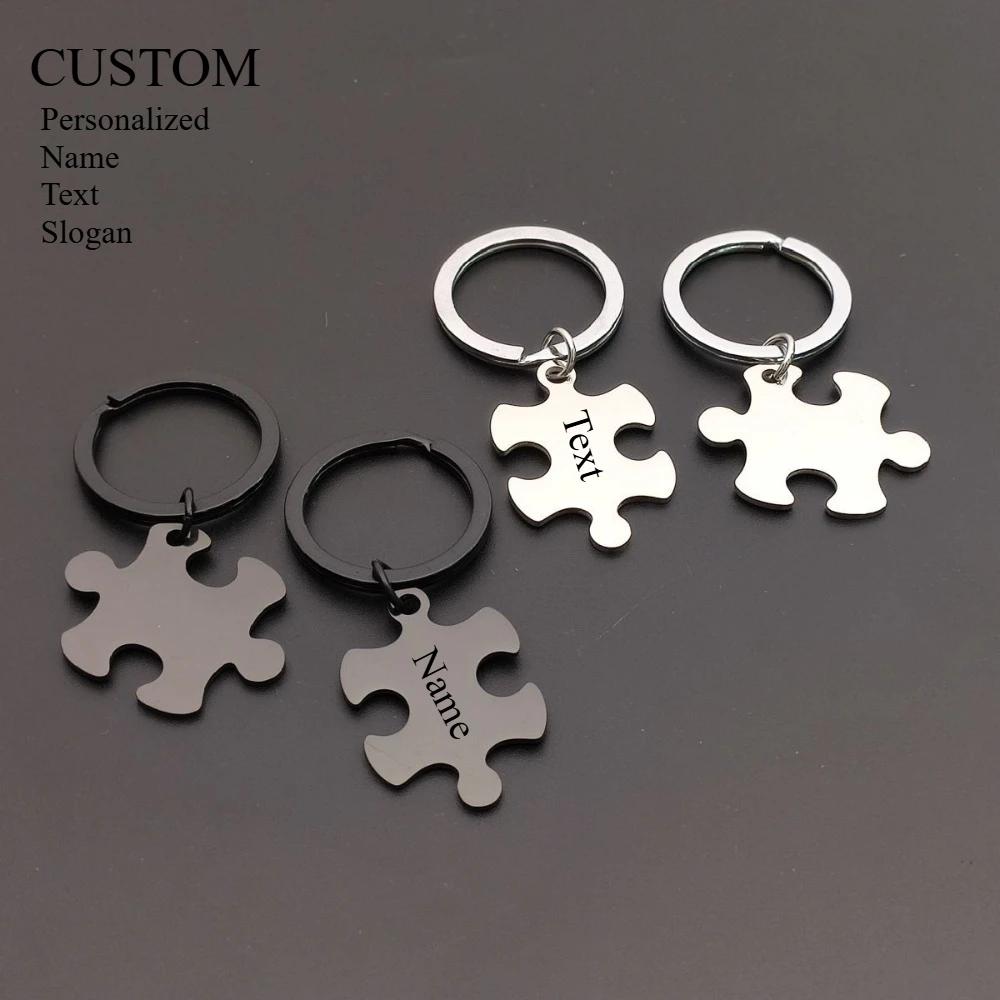 Persönlicher Exquisiter Maßgefertigter Puzzle-Metall-Autoschlüsselanhänger Motorrad-Taschenanhänger Gravur Einfacher Stilvoller Paar-Anhänger Geschenk – Detail 1