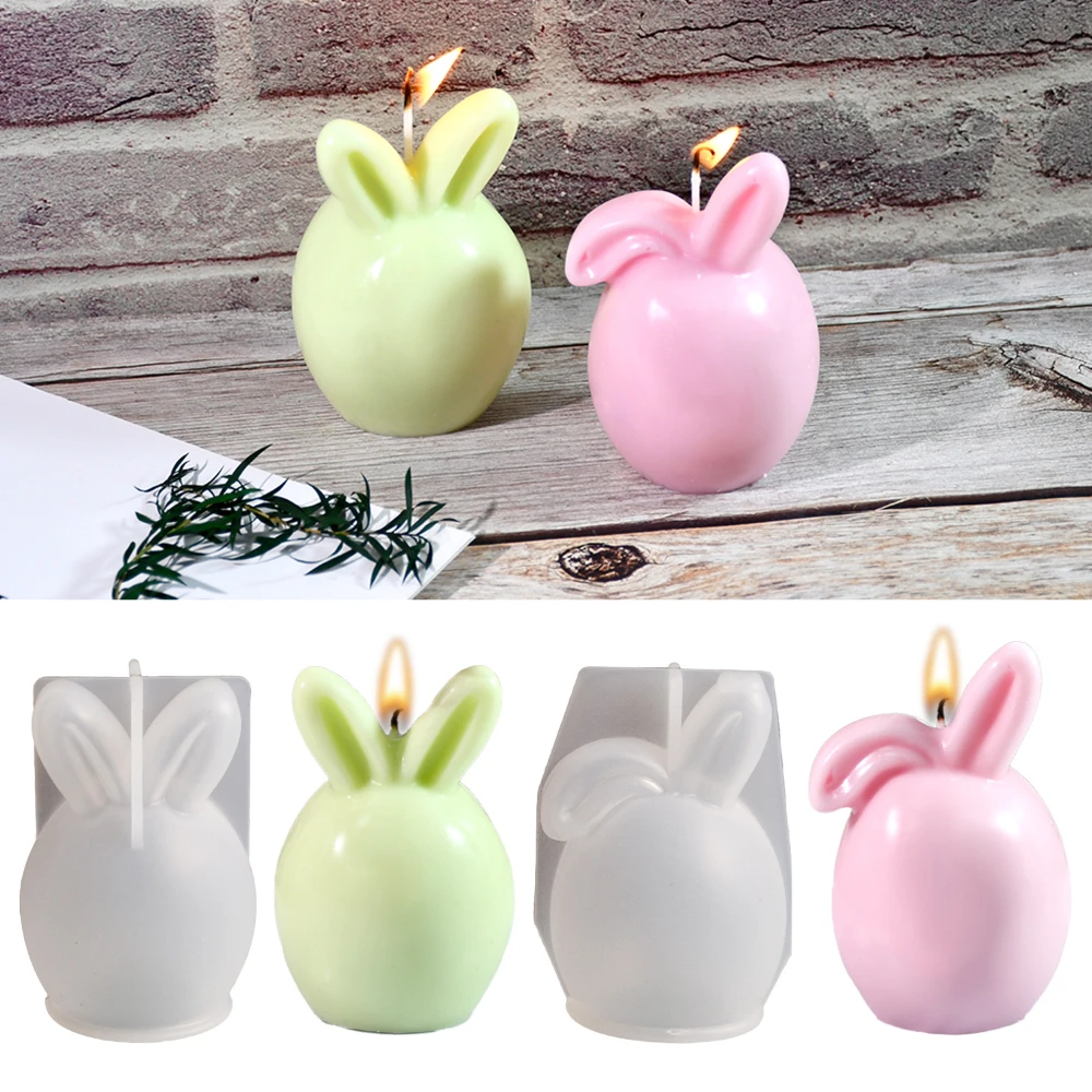 

Round Face Fold Ear Rabbit Silicone Candle Mold DIY Easter 3D Animal Gypsum Mould Soap Making Tool Candlelight Dinner Home Decor