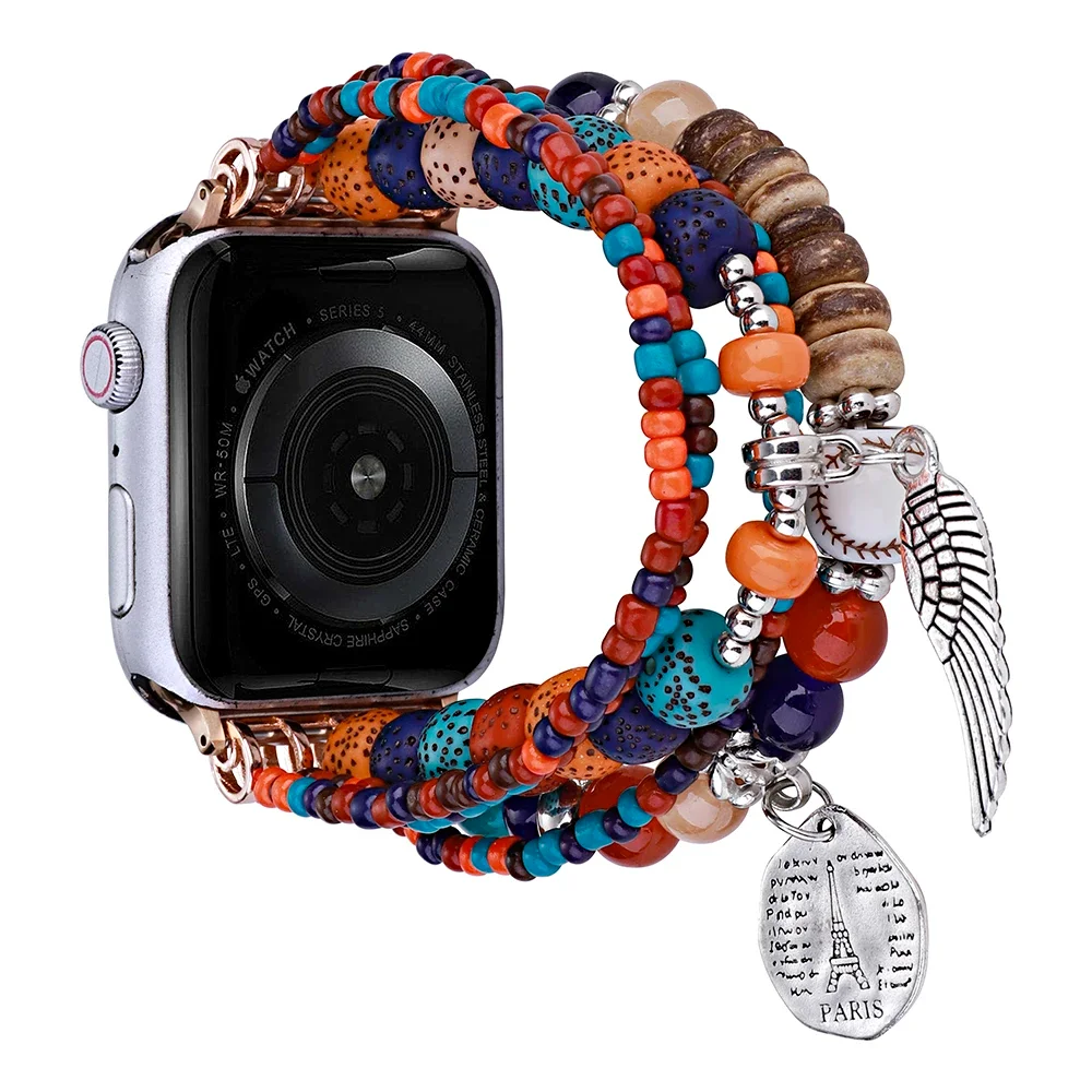 

Цветной ремешок из бисера для Apple Watch 49 мм 46 42 мм 41 40 38 мм Браслет Женский браслет в стиле бохо Ювелирный ремешок для iWatch10 9 8 7 6 5 4
