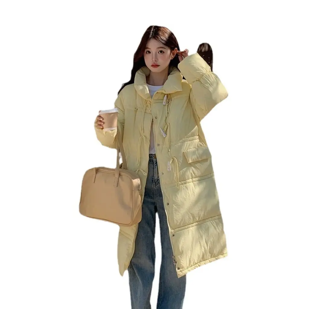 

Women's Mid-Length down Cotton-Padded Coat Winter Loose Fit Thickened Fashion Trend with Horns Buckle Detail