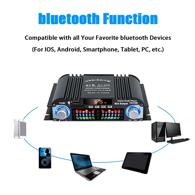 B30C-2X BT-998 HIFI Digital Audio Amplifier LCD Display Classd Power Amplificador Bluetooth Radio Car Home Speaker FM USB SD