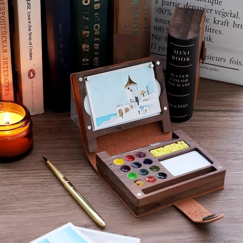 Miniature Watercolor Paint Box/Art Students' Painting Outdoor Sketching Coloring Mini Notebook Portable Painting Sketching Set