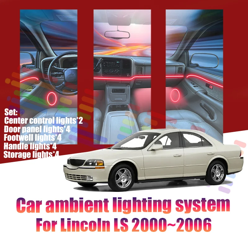 Luces LED Ambientales para Auto Lincoln LS 2000~2006, Luces de Atmósfera Coloridas, Tira de Neón Interior para Auto, Iluminación RGB de 64 Colores, Accesorios para Auto