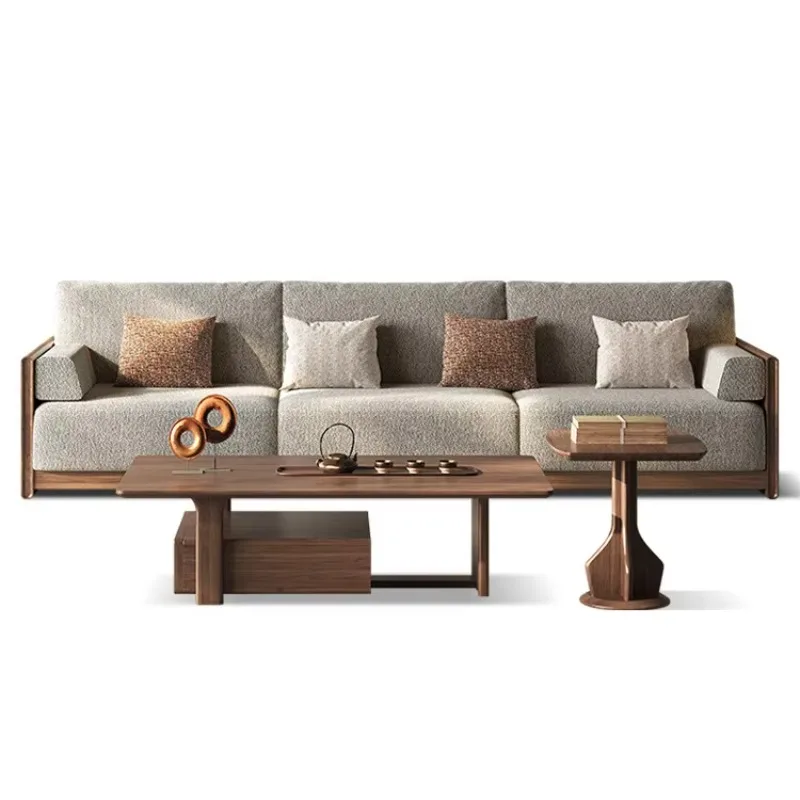LH solid wood sofa living room modern simple light luxury small apartment fabric sofa