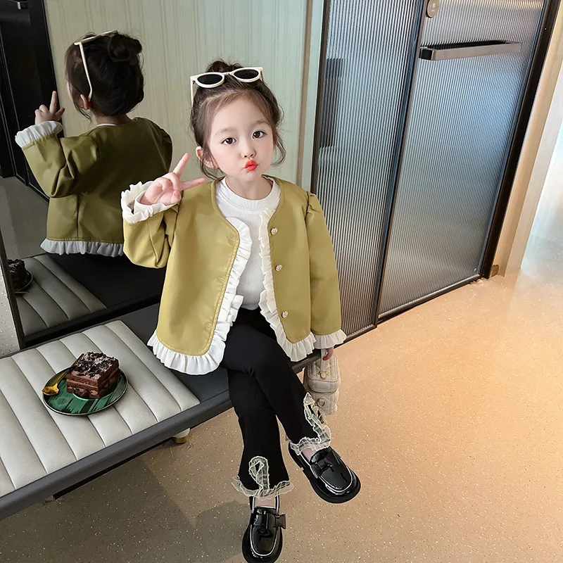 Girls Coats 2024 Autumn New Childrens Clothes Korean Style Fashion Baby Jacket Leather Coat Casual Simple and All-match