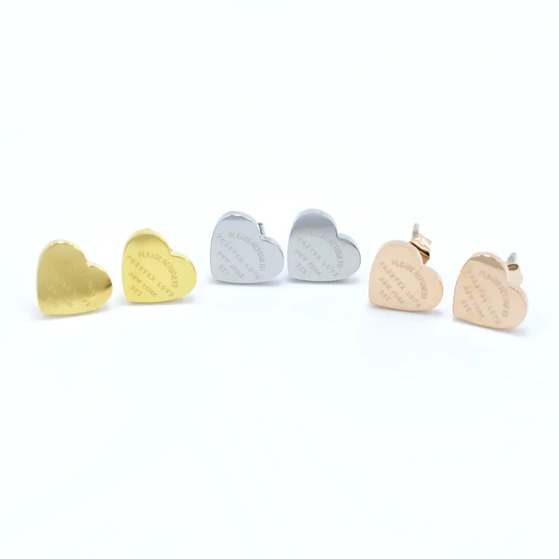 New 316L Stainless Steel Earrings with Heart Forever Love Simple Style Stud Gold Plating Fashion Jewelry for Women Wedding Gifts
