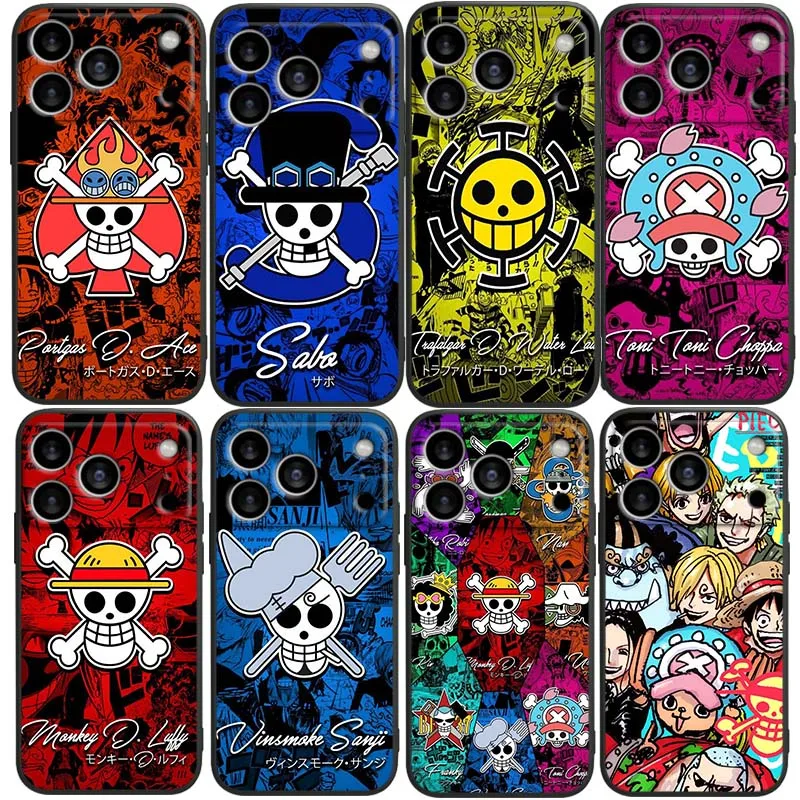 One Piece Hot Anime LOGO Phone Case For Apple iPhone 17 16 16E 15 14 13 12 11 Pro Max Plus Black Soft Silicone