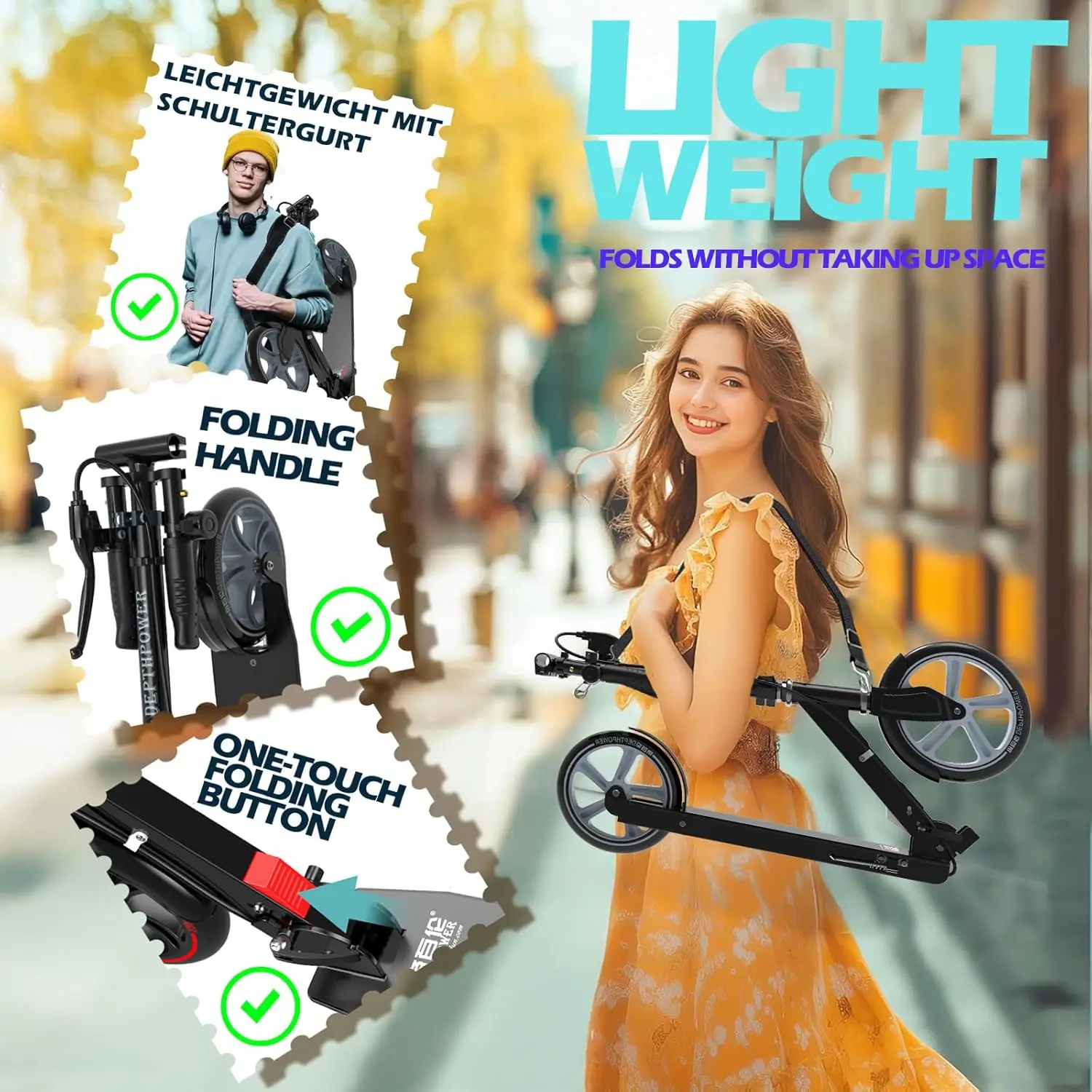 Trottinette pour enfants, grande roue en PU 9 pouces, pliable, légère, scooter pour adolescents et adultes, charge maximale de 330 lb, scooter professionnel, 4 réglables