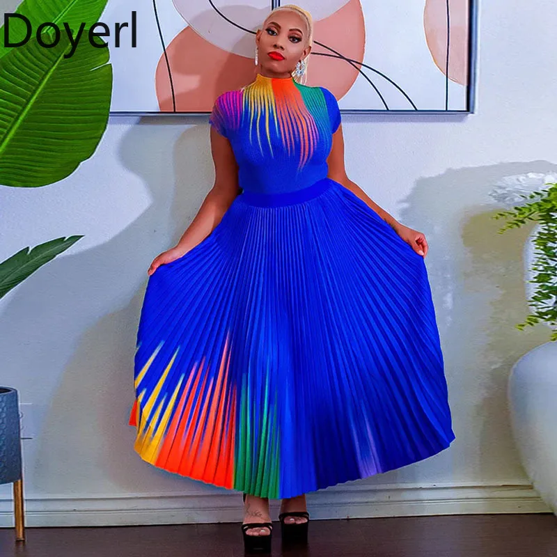 Ensemble deux pièces élégant pour femmes, tenues de printemps et d'été, petit haut à manches courtes + robe Maxi plissée taille haute, ensembles assortis