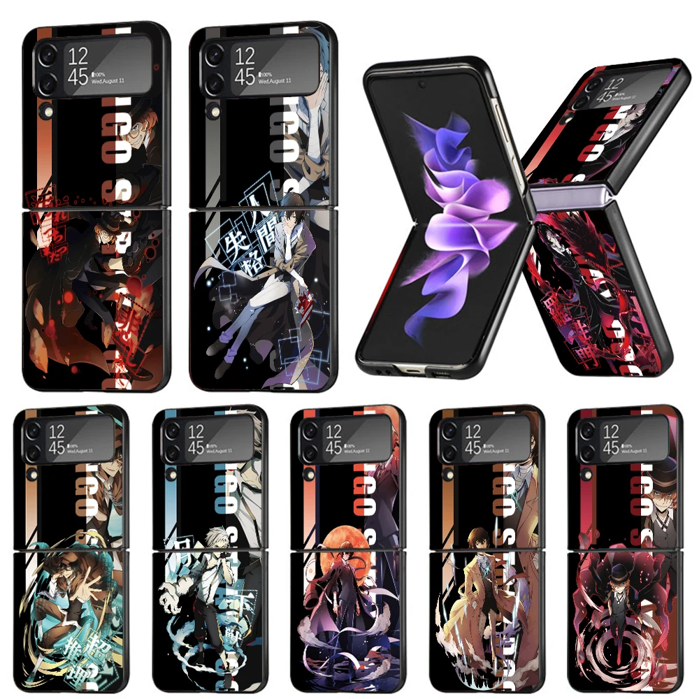 Anime Bungo Stray Dogs Hard Black Cover for Samsung Galaxy Z Flip 4 3 5 5G Phone Case Flip4 Flip3 Flip5 Pattern Luxury Shockproo