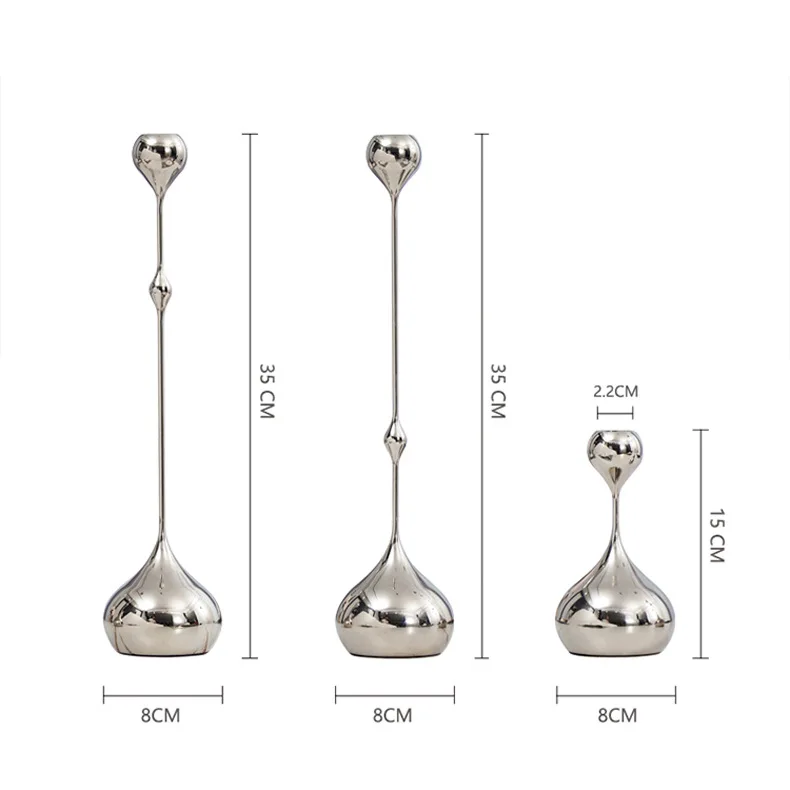European Light Luxury Metal Water Drop Silver Candle Holder, Home Living Room Dining Table Decor, Model House Ornamentnt