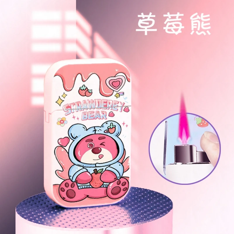 INS Sanrio Cartoon Pink Flame Windproof Melody Kuromi Hello Kitty Lighters High Beauty Cute Creative Couple Bar Cigar Lighter