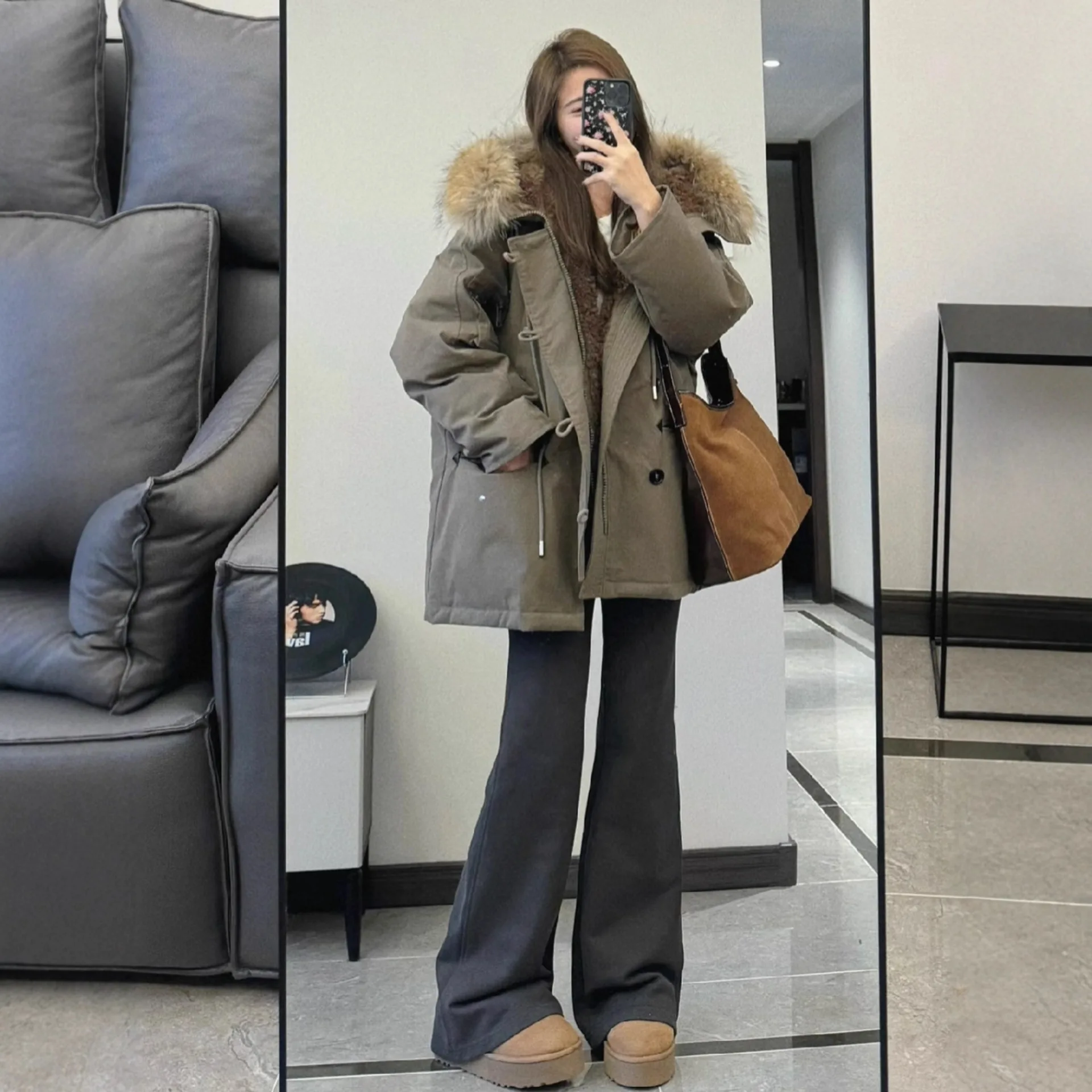 

2025 New Winter Down Cotton-padded Jacket for Women, Mid-length Lambswool Cotton-padded Coat