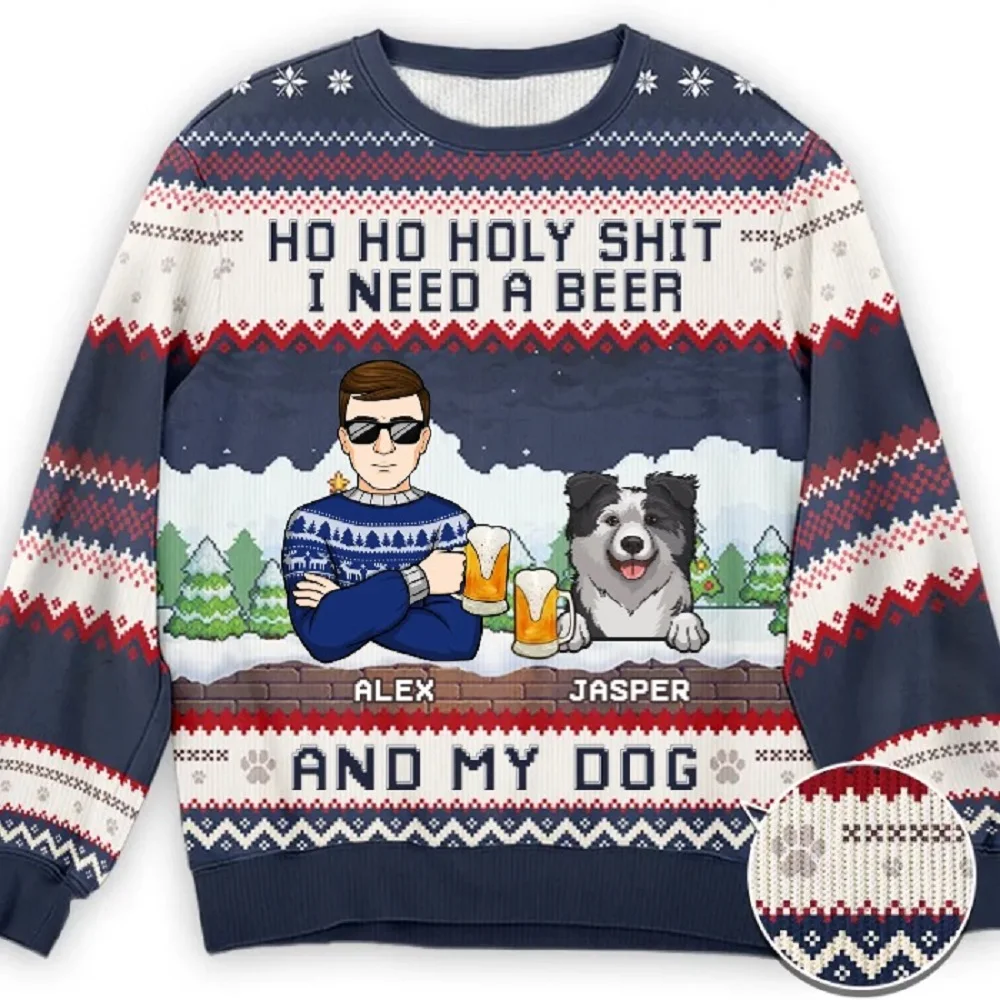 Funny Christmas Ugly Knitted Sweater Xmas Santa Claus Cat Animal Colorful Tattoo Retro 3D Print Harajuku Casual Long Sleeves