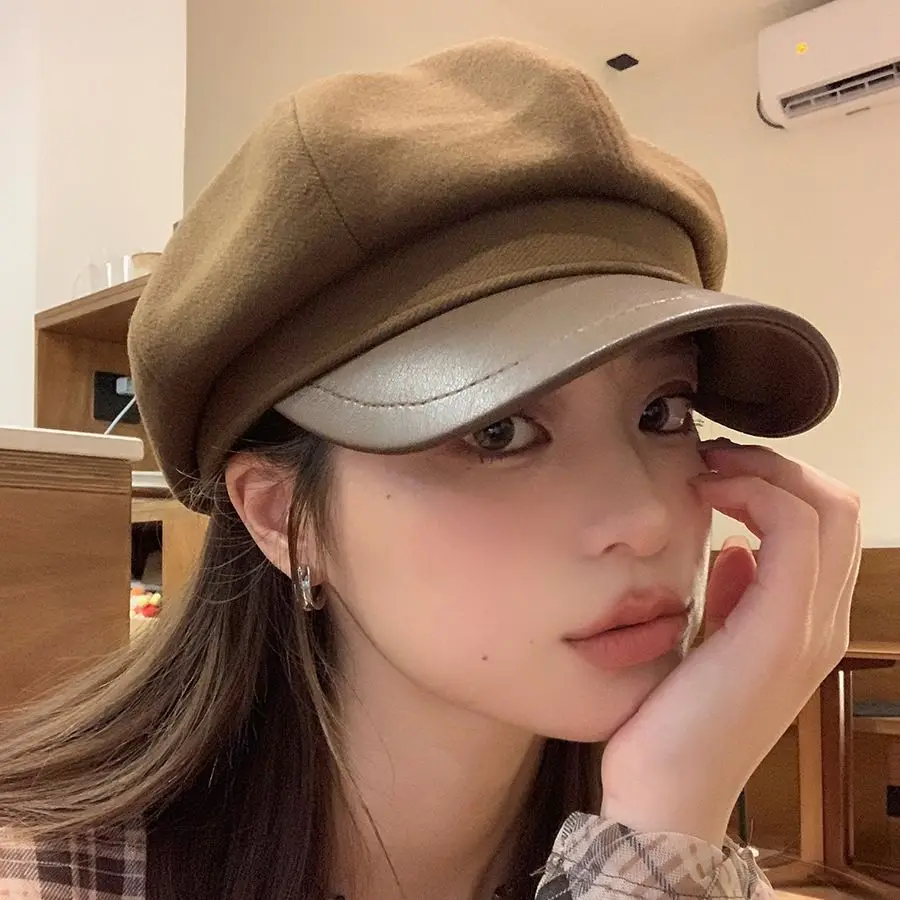

Women's Autumn Winter Face-Flattering Octagonal Beret, Casual Retro British Style Painter Hat.