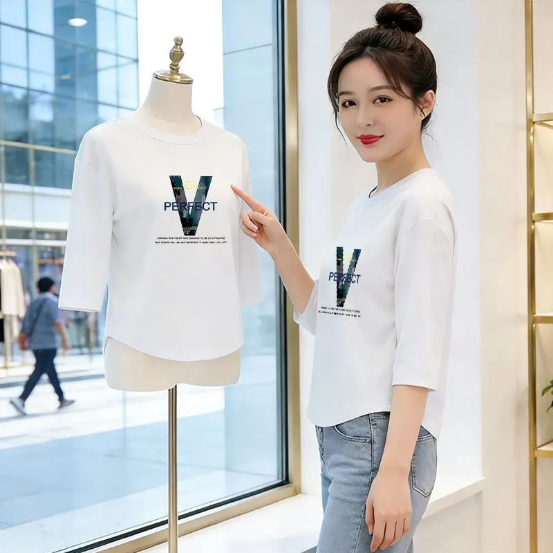 

Elegant Casual Style Printed T-Shirt Women's Sleeveless Top Polyester Fiber Standard Size Loose Fit round Neck Spring Summer