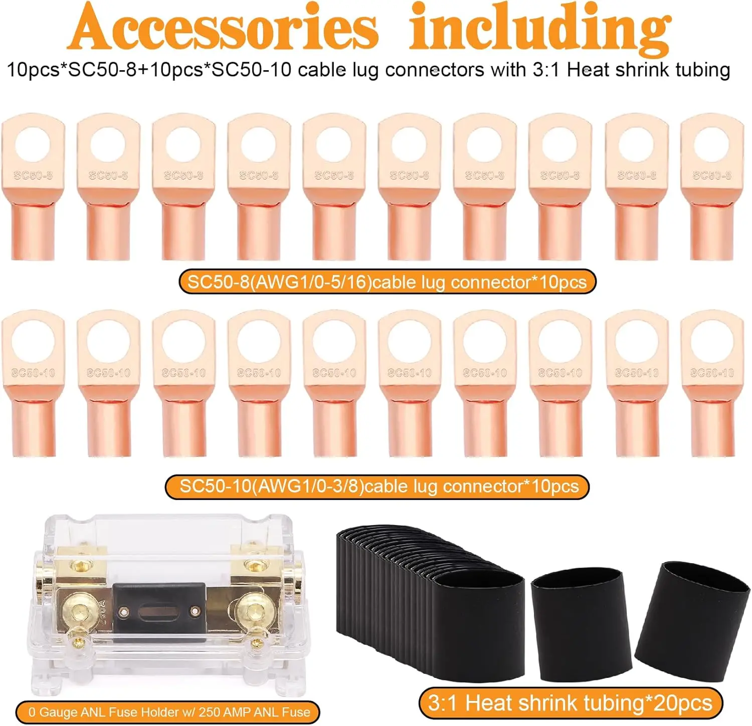 1/0 Gauge CCA Batterijkabelset 40FT Zwart Rood Automotive Power Ground Wire met zekeringhouder