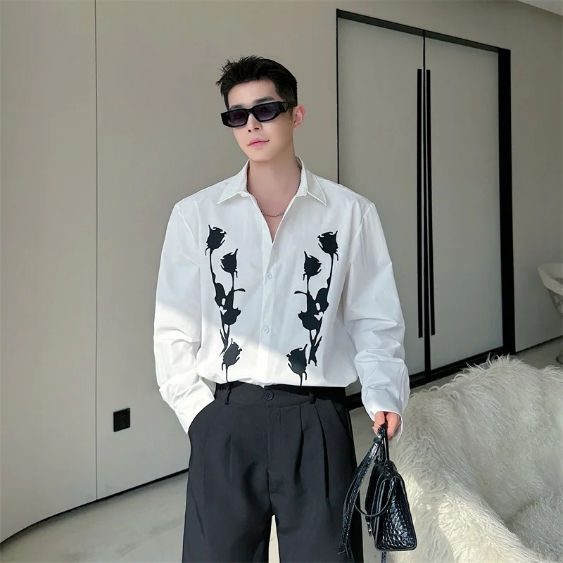 

Summer Thin Long Sve Men's irt Vintage White Print Loose Casual Sle Stand Fit Youth Faion Daily Wear irt