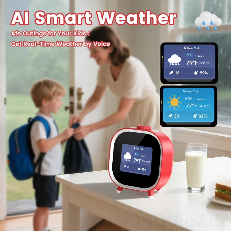 

Smart Weather Screen Display AI Voice Assistant Alarm Clocks for Kids Learning Assistant with Daily Timer MP3 Player For TF Card