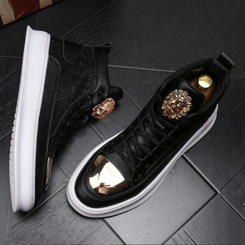 New high top rhinestones men's short boots Fashion platform gold casual shoes luxury board shoes elastic sneakers A6