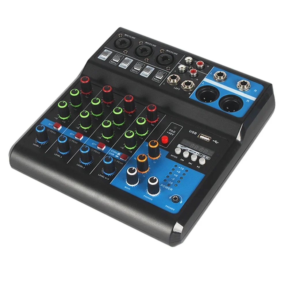 NUOVO F-5A Mixer audio Tavolo audio a 5 canali Mixer professionale Computer Stage Recording Scheda audio USB Tono alto basso Attrezzatura DJ