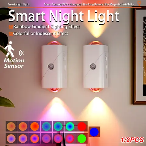 1/2PCS LED 모션 센서 벽 조명 RGB 밤 빛 위아래 조명 계단 현관 홈 장식에 대 한 충전식 벽 조명