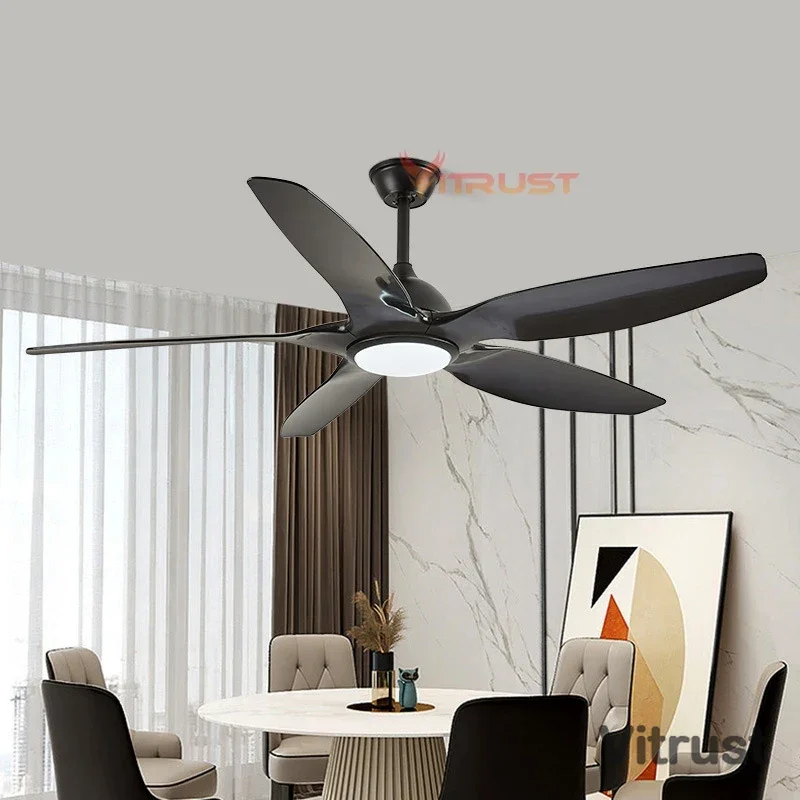 LED Ceiling Fan Lamp Light DC Motor Mute 60inch Industrial Big Ceiling Fan Black White 110V 220V Remote Control Tuya Smart Fan