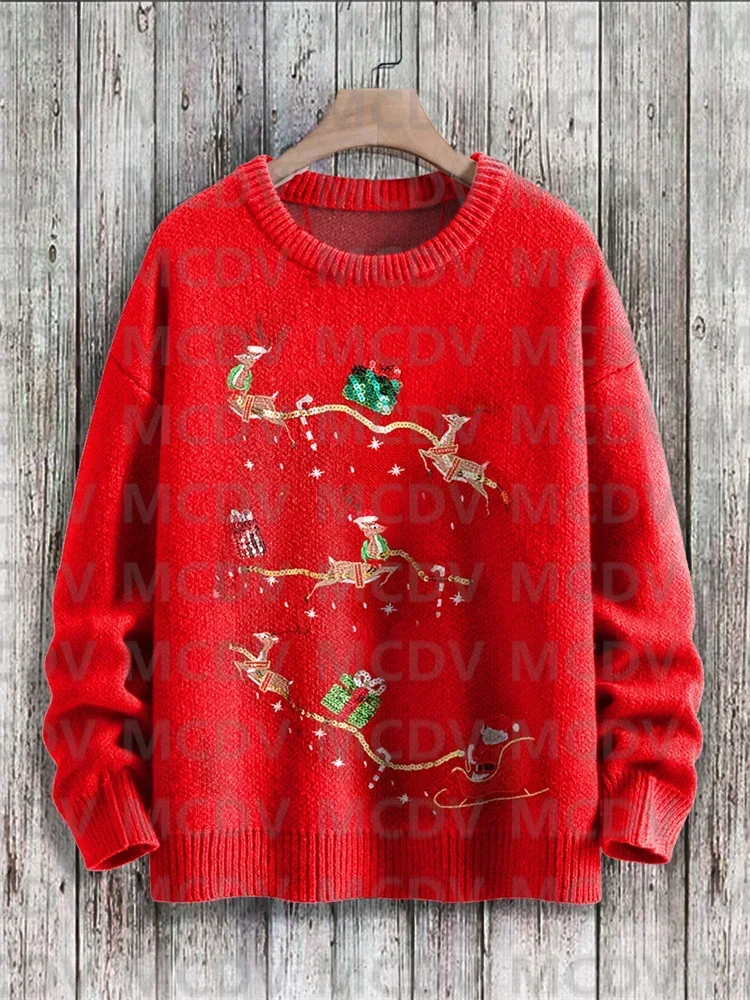 Rainbow Christmas Trees Print Knit Pullover Sweater Men's For Women's Pullover