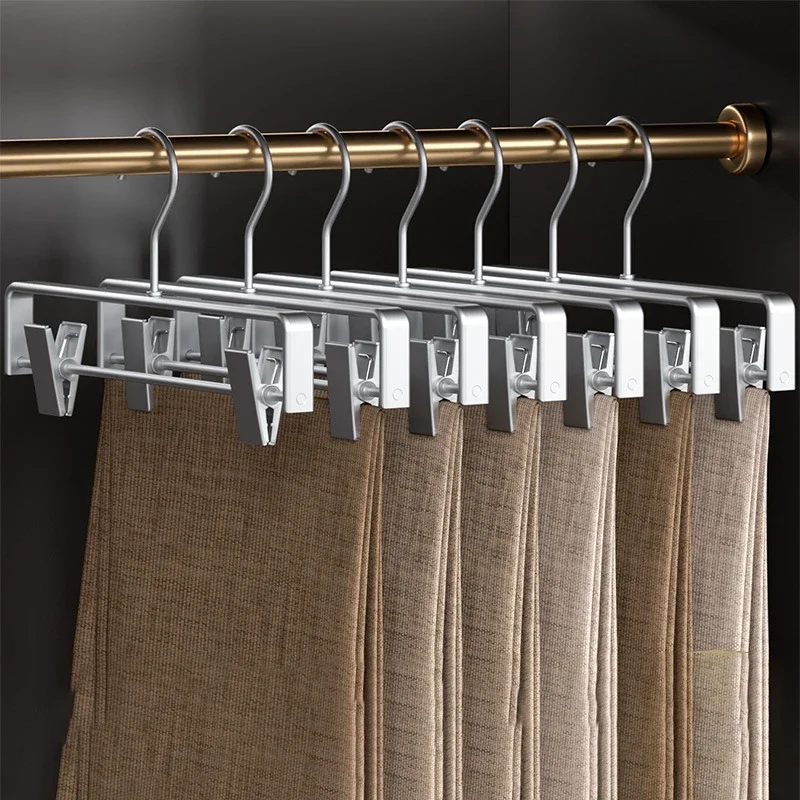 10pc, Metal Pants Hangers Trouser Rack for Skirt Dress Clips Clothes Organizer, Aluminum Durable